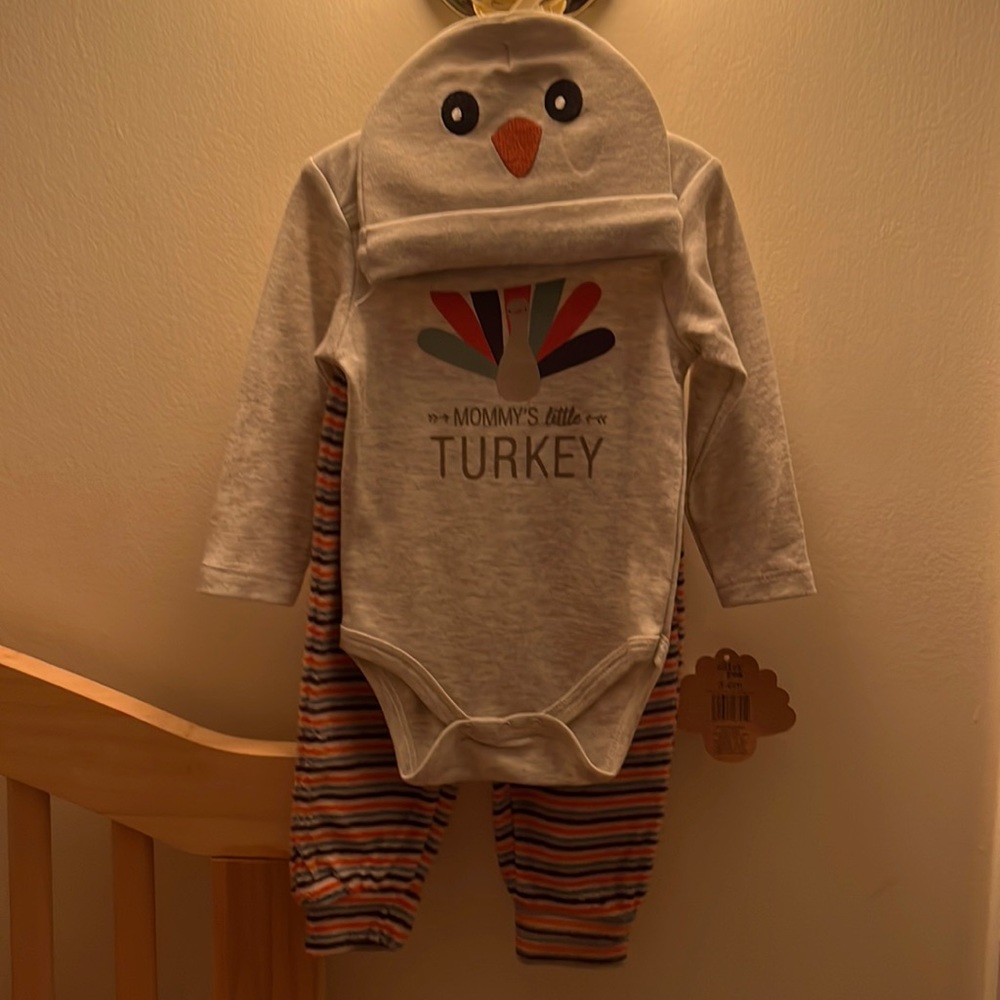 🔴 NWT Chick Pea Thanksgiving Turkey Baby Outfit 3 Piece Set